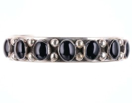 Vintage Native American Sterling Cuff Bracelet with Obsidian cabochons - £144.12 GBP