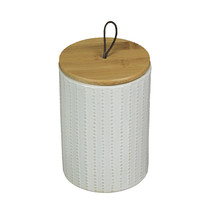 6 In White Ceramic Jar With Wood Lid Decorative Kitchen Counter Canister Storage - $28.14