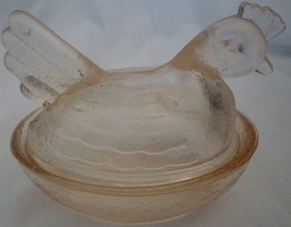VINTAGE H MARK LIGHT PINK GLASS SMALL CHICKEN HEN ON A NEST COVERED DISH... - £9.25 GBP