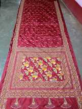 Red kantha stitch saree on Blended Bangalore silk for women - £80.37 GBP
