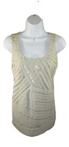 Ann Taylor Blouse Sleeveless Womens Size XS Beige Tiered Pleated Sequine... - £7.72 GBP