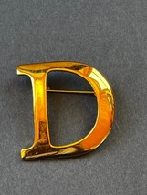 Estate AK Signed Marked Goldtone Letter Initial D Brooch Pin – 1 and 3/8th’s x 1 - £10.52 GBP