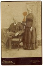 Circa 1890&#39;S Cabinet Card Older Couple Man Suit Woman Dress Hoover Oak Harbor Oh - £7.57 GBP