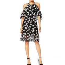 Kensie Womens Cold Shoulder Floral Halter Black White Ruffled Dress Size XS - £19.65 GBP