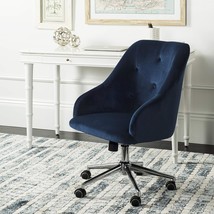 Evelynn Navy Velvet And Chrome Leg Tufted Swivel Office Chair By Safavieh Home. - £186.13 GBP