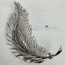 Vintage Mid Century Estate Metal Leaf Brooch Silver 2.75x1.5&quot; - €8,14 EUR