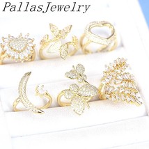 10Pcs Fashion Mix Style clear cz ring, adjustable plated cubic zircon rings,popu - £37.32 GBP