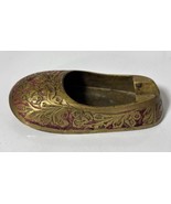 Vtg Brass Incense Holder Decorative Shoe Figurine Floral Red Enamel Inlay - $194.14 MXN