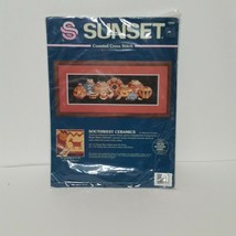Sunset Southwest Ceramics Cross Stitch Kit #13584 Pottery Feather Jar NOS - £15.19 GBP