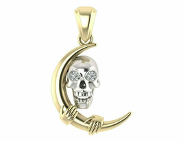 1Ct Round CZ Halloween Skull Pendant 14k Yellow/White Gold Plated Free Chain - £95.91 GBP