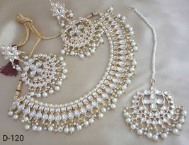 Gold Plated Kundan Traditional Bollywood Necklace Earring Tikka Jewelry Set PS0 - £24.22 GBP