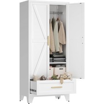 White 2-Door Wardrobe Armoire Cabinet with Storage Drawer and Hanging Rod - $6,863.00 MXN