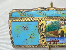 19th Century Comb Holder French Enamel &amp; Etched 800 Silver Countryside Scene - £158.23 GBP