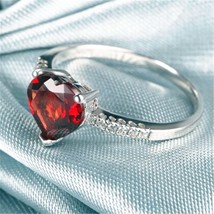 Hot-Selling Ring Red 7mm*7mm Garnet 925 Sliver Crystal Jewelry For Wedding/Party - £38.86 GBP