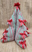 Vintage Stuffed Cotton Table Top Fabric Christmas Tree Ponsettia Red Gre... - $28.58