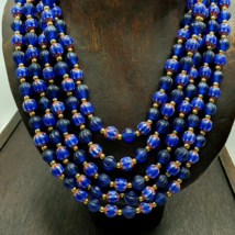 Venetian Style Vintage Blue Chevron, African Blue Glass Beads Necklace CHR-2 - £34.25 GBP