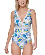 Tommy Hilfiger One Piece Swimsuit White Leaf Print Size 16 $98 - Nwt - £21.23 GBP