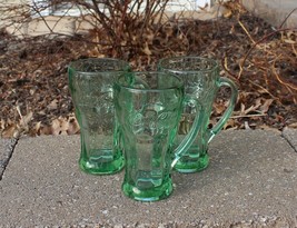 Set Of 3 Vintage Libbey Green COCA-COLA Float Glasses W/ Handles Heavy 14 oz. - £27.96 GBP