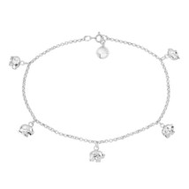 Adorable Chain of Tiny Elephants Sterling Silver Charm Anklet - £23.03 GBP