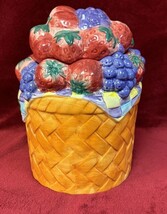 Alco Industries Ceramic Cookie Jar Canister Grapes &amp; Leaves in Basket 8&quot;... - $24.75