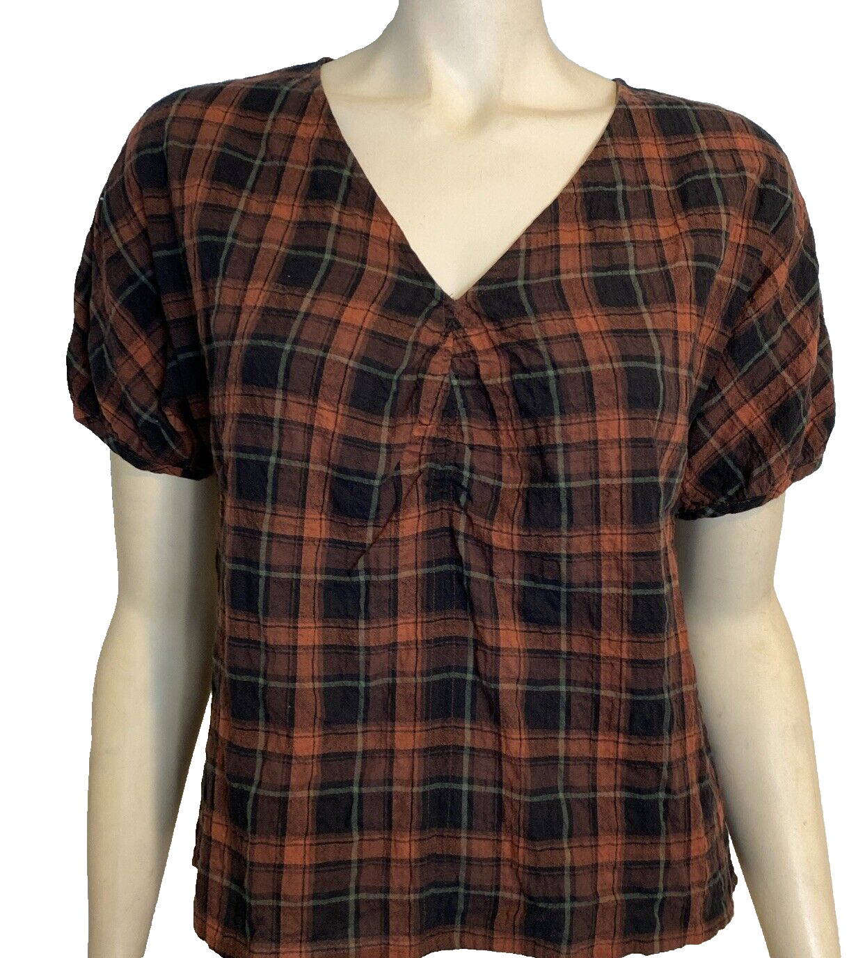 Madewell Women&#39;s Short Sleeve Cotton Plaid  Rust Size S - $18.99