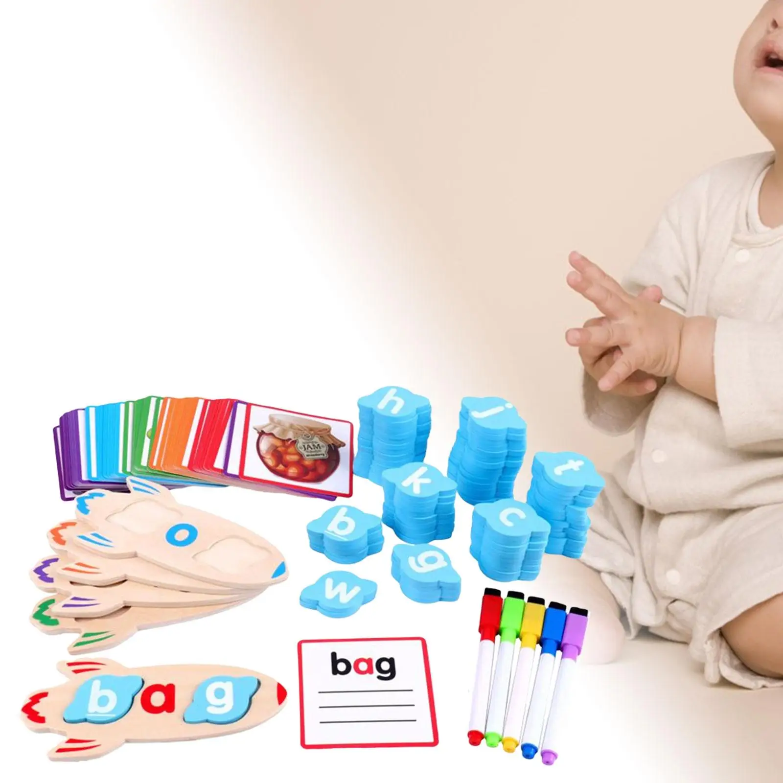 Montessori CVC Word Games Wooden Educational Vowel Reading Letters ...