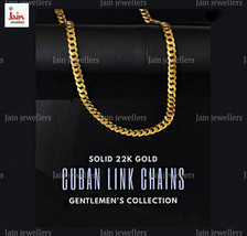 18 Kt, 22 Kt Real Solid Yellow Gold Dubai Cuban Link Men&#39;S Necklace Chai... - $5,720.19+