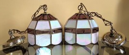 Pair of Tiffany Style Opalescent / Rose Textured Glass Hanging Pendant Lights - £195.84 GBP