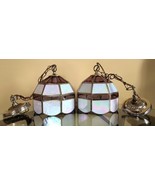Pair of Tiffany Style Opalescent / Rose Textured Glass Hanging Pendant L... - $245.00