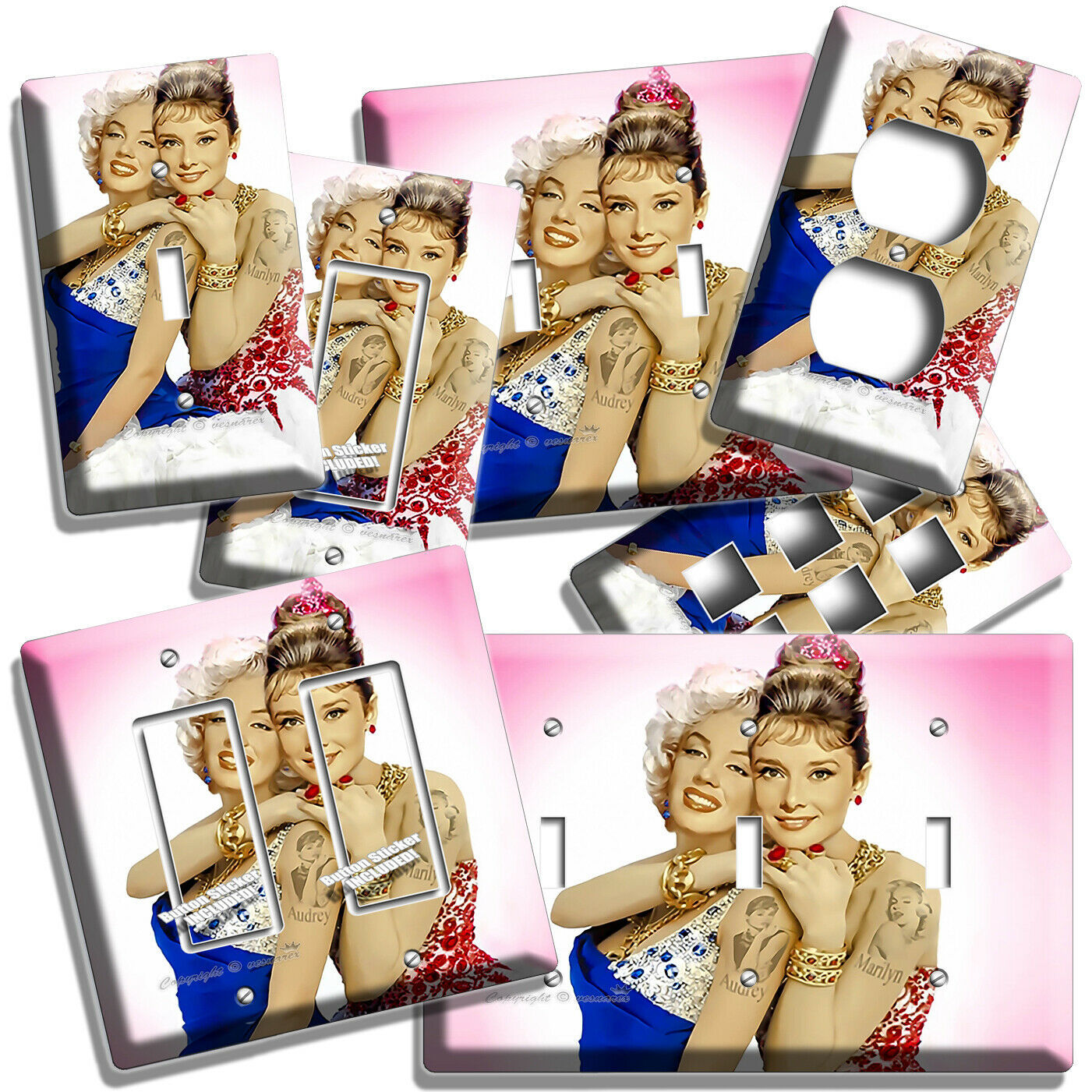 AUDREY HEPBURN AND MARILYN MONROE COLOR LIGHT SWITCH OUTLET WALL PLATE ART DECOR