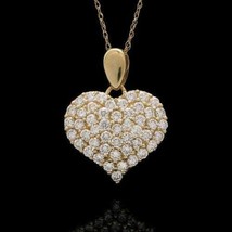 1.00Carat Round Diamond Large Paved Heart Charm 18 Necklace 18k Yellow Gold Over - £78.33 GBP