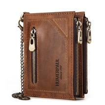 Cowhide Leather Men Short Wallets Double Zipper Rfid Coin Purse Credit C... - £85.72 GBP