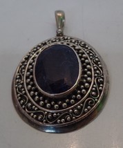 Stamped 9.25 BJO Sterling Silver Pendant W Caviar Beading Blue Stone Large Bale - $49.50