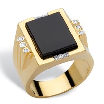 Mens Emerald Cut Onyx Gold Stainless Steel Cz Ring Size 8 9 10 11 12 13 - £71.93 GBP