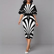 Ruffle Sleeves Slim Fit Colorblock Bodycon Dress - £24.01 GBP+