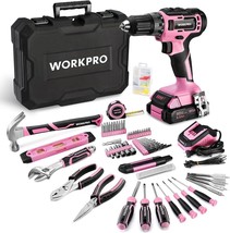 WORKPRO 20V Pink Cordless Drill Driver and Home Tool Set, 141PCS Hand Tool Kit - £134.51 GBP