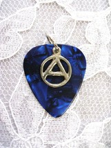 New Musical Dark Blue Guitar Pick &amp; Pewter Anarchy A Symbol Pendant Adj Necklace - £3.97 GBP