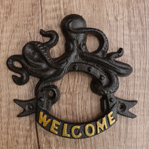 Cast Iron Nautical Sea Octopus With Porthole Frame Welcome Wall Decor Pl... - $19.99