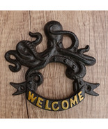 Cast Iron Nautical Sea Octopus With Porthole Frame Welcome Wall Decor Pl... - $27.15 CAD