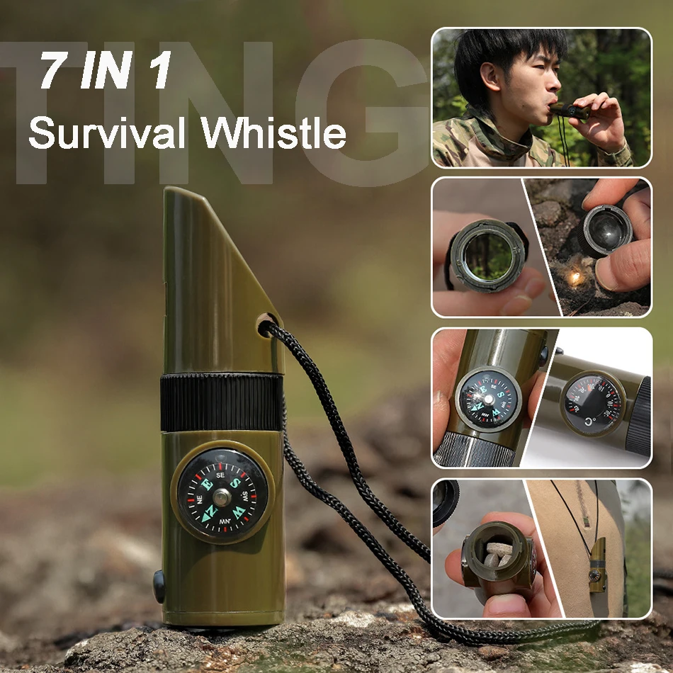 7 in 1 Survival Whistle Portable High Decibel Safety Whistle For Outdoor Camping - £11.48 GBP