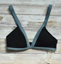 L*Space Black Ribbed Ridin&#39; High Farrah Plunging V Neck Triangle Bikini Top (M) - £55.95 GBP