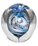 Vintage Jerpoint Ireland Art Glass Paperweight Blue &amp; White Mushroom Flower - $40.00