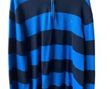 Tommy Hilfiger Quarter Zip Sweater Mens XXLG Blue Striped Mock Neck Acad... - $19.45