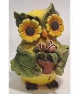 Owl figurine with Sunflower eyes and leaf arms holding a house plant - £11.78 GBP