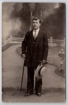 RPPC Dashing Dude Handsome Dapper Young Man Hat Walking Stick Postcard D21 - £10.00 GBP