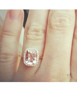 3.00Ct Emerald Cut Pink Morganite Halo Engagement Ring 14K Rose Gold Over - $114.22 CAD
