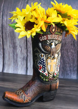 Rustic Western American Flag God Bless USA Eagle Seal Cowboy Boot Vase P... - £32.84 GBP