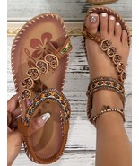 Toe Loop PU Leather Flats Sandals - $93.19 CAD