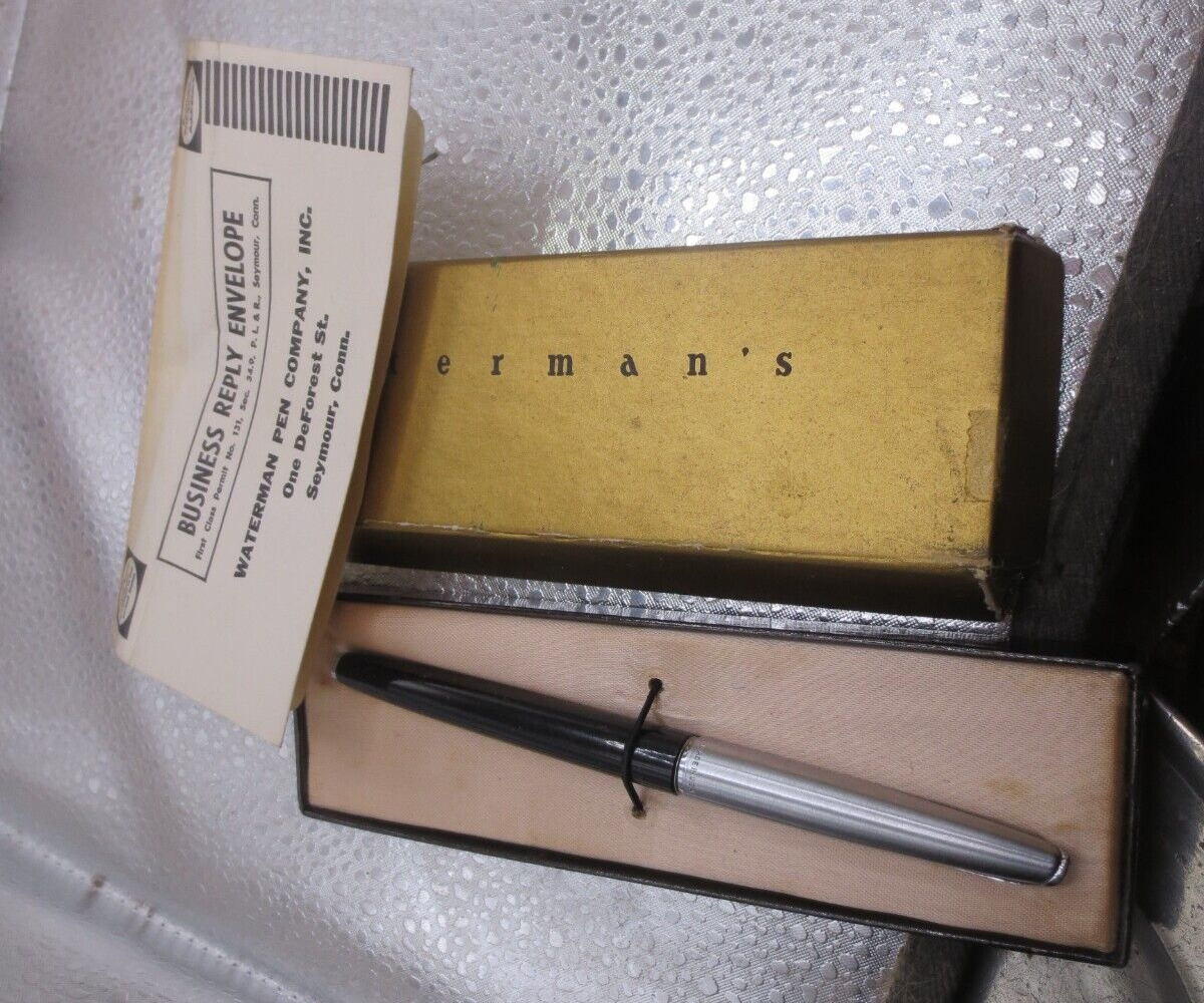 Vintage WATERMAN Fountain Pen Black Chrome Top original box USA made - $59.99