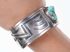Vintage Hopi Overlay Sterling silver turquoise cuff bracelet sf - £273.86 GBP